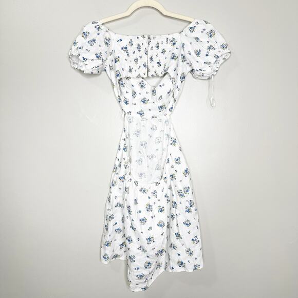Reformation Womens Emilia Mini Dress Off The Shoulder Floral Linen White Size 4 - Picture 2 of 9